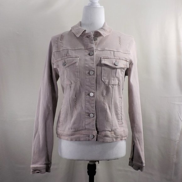 Dear John Jackets & Blazers - NWOT Dear John Beige Denim w Factory Distress & 4 Pockets Trucker Jean Jacket S